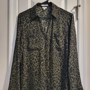 Express Olive and Black Animal Print Shirt